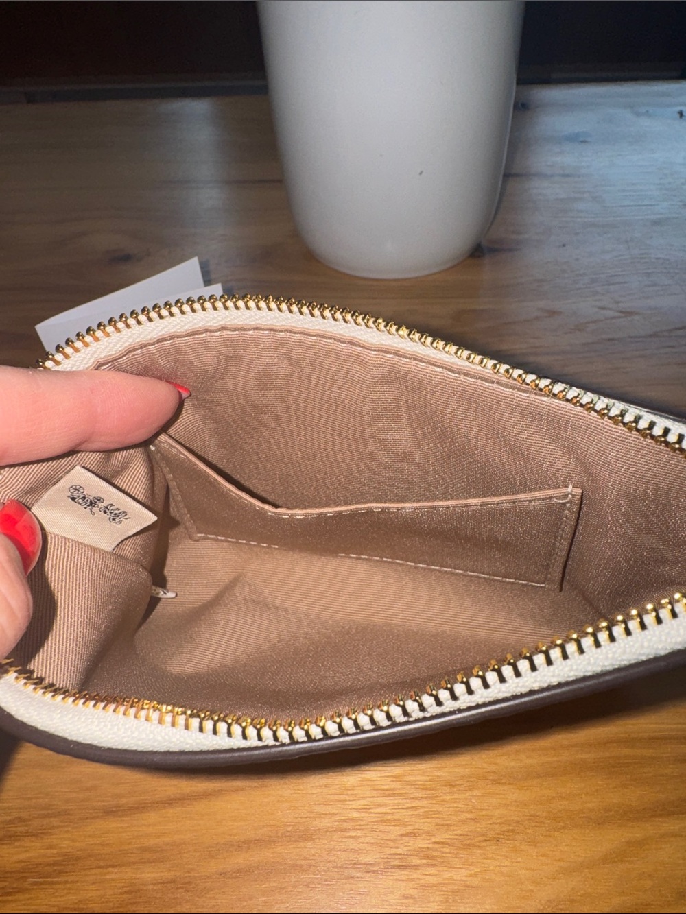 Coach Cream Pebble Leather Wristlet with Red Cherry Print - Picture 3 of 3